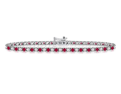 Diamond Tennis Bracelet With Rubies In 14k White Gold 1 12 Ct Tw