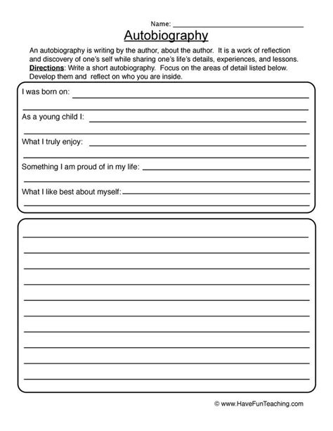 Autobiography Worksheet Writing An Autobiography