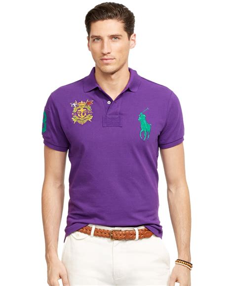 Lyst Polo Ralph Lauren Custom Fit Big Pony Mesh Polo Shirt In Purple