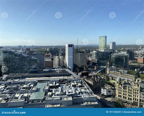 Aerial Shot Of The Manchester City Skyline Editorial Stock Image