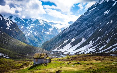 Wallpapers Geiranger Stryn Norway Sun Rays Cottage Mountains