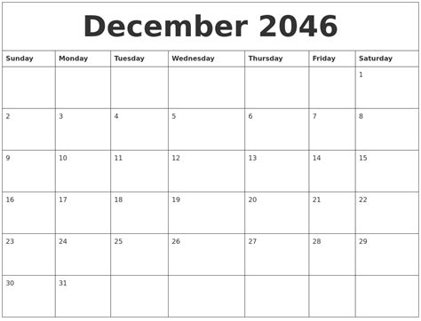 December 2046 Calendar