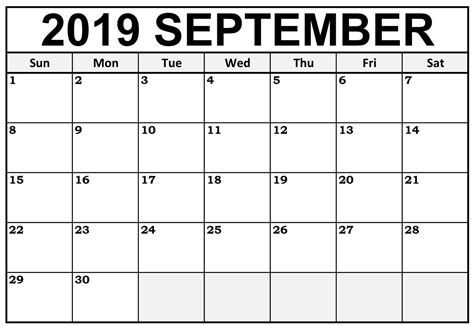 2019 malaysia & singapore calendar. Printable September 2019 Calendar Office Template - Net ...