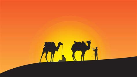 Download Wallpaper 3840x2160 Camels Sunset Silhouette Desert