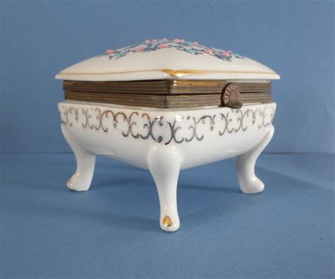 Vintage Footed Porcelain Trinket Box Hinged Trinket Box Etsy