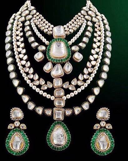 Polki Jewellery Diamond Studded Emerald Necklace Uncut