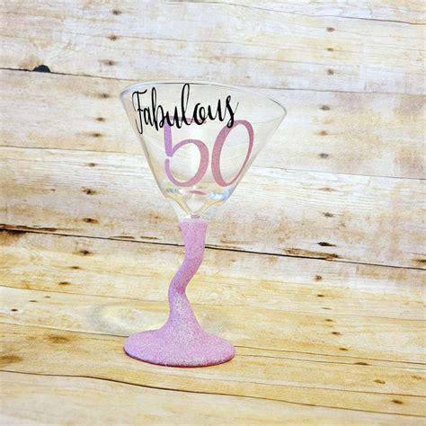 50th Birthday Glass 50th Martini Glass Fabulous 50 Glitter Etsy