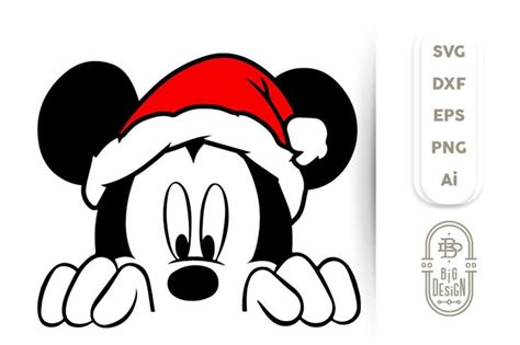 Mickey Mouse With Santa Hat Svg Merry Christmas Svg Disney Etsy