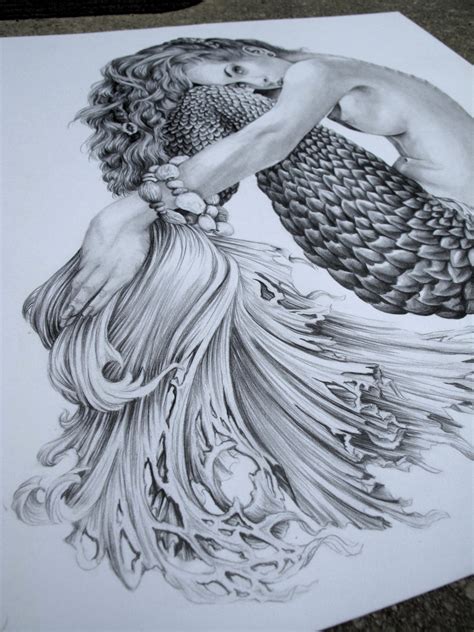 Mermaid Illustration Black And White 8 X10 By Alwaysaprilalayne
