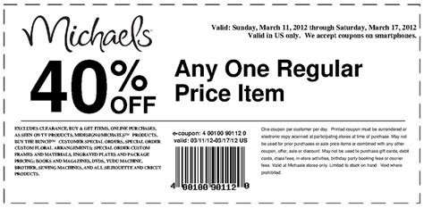 Use this code to earn 5 feb 2, 2021. Michaels coupon (3/11/12-3/17/12): 40% OFF Any One Regular ...