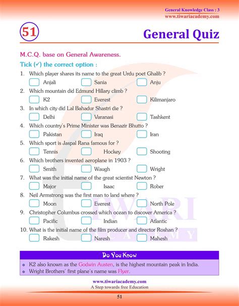 Class General Knowledge Questions Answers Book Gk Tests