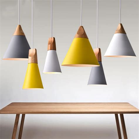 Nordic Pendant Lights Wood Aluminum Lampshade Industrial Lighting Loft Lamparas Colorful Pendant