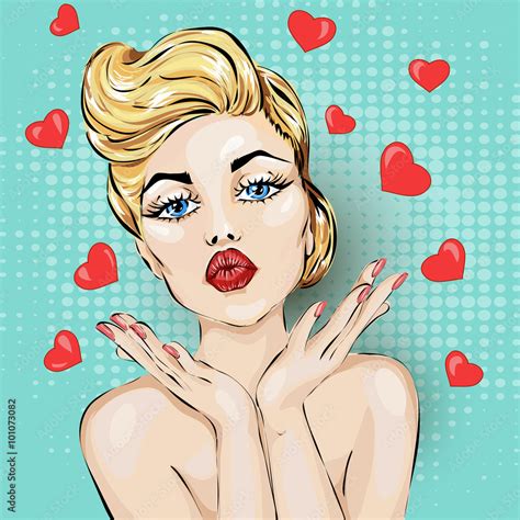 grafika wektorowa stock valentines day pin up sexy woman portrait with heart adobe stock