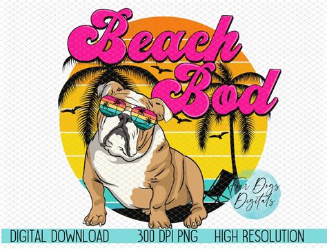 Beach Bod Png English Bulldog Png Vintage Png Beach Png Etsy