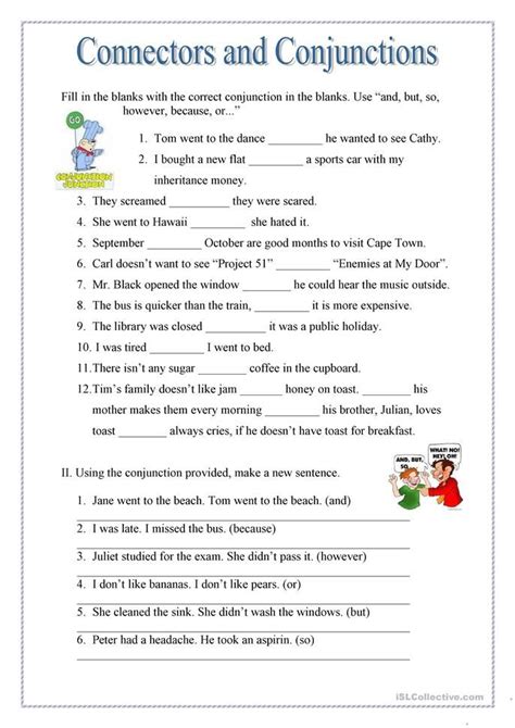 Conjuctions And Connectors Conjunctions Worksheet English Teaching