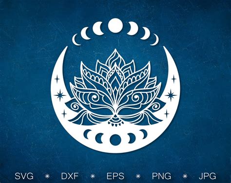 Lotus Flower With Moon Phases Svg Cut File Crescent Moon Svg Etsy