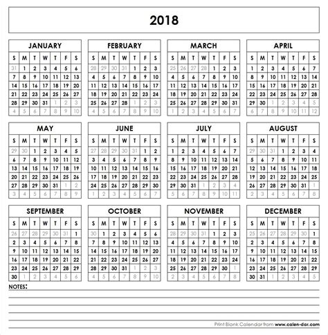 Get Free Blank Template Of Year 2018 Printable Calendar These Editable