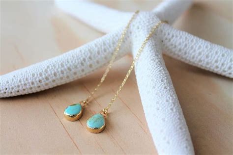 Turquoise Gold Threader Earrings Gemstone Drop Earrings Turquoise