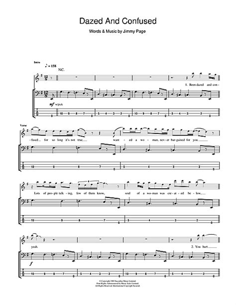 Dazed And Confused Bass Tab - Dazed And Confused Bass Guitar Tab by Led Zeppelin (Bass Guitar Tab