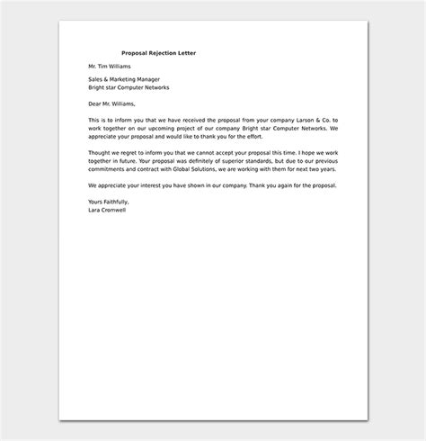 Proposal Rejection Letter Format And Sample Letters