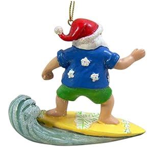 Wowser Cast Resin Painted Surfing Santa Claus Hanging Christmas Tree