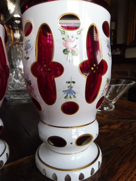 Antiques Atlas Pair Of Bohemian Ruby White Overlay Vases