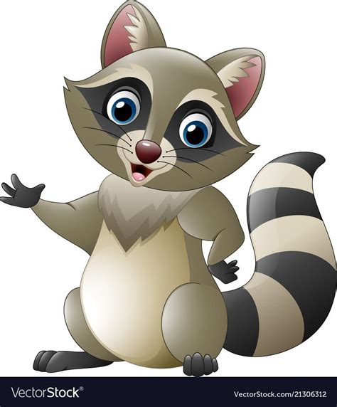 Vector Illustration Of Cute Raccoon Cartoon Waving Download A Free