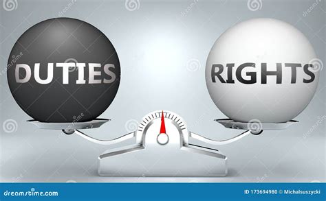 Duties And Rights In Balance Pictured As A Scale And Words Duties