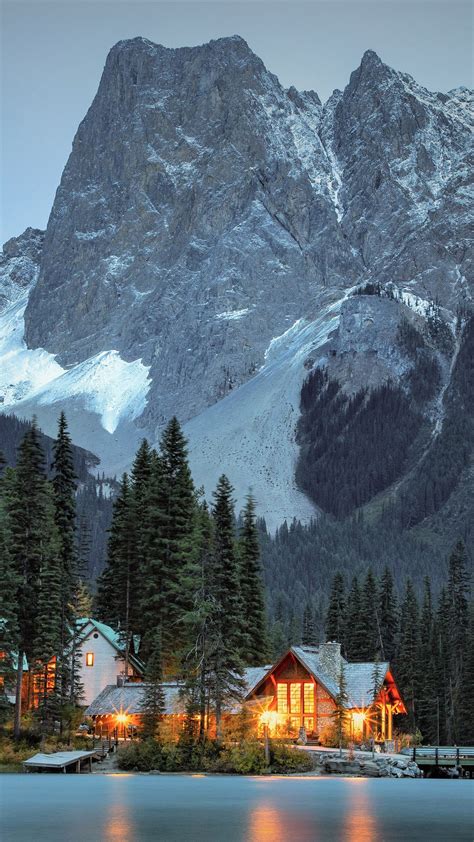 Trees House And Bridge Under British Columbia Canadian Rocky Mountain