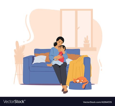 Mother Calm Down Little Frightened And Crying Son Vector Image
