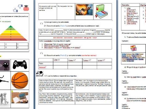 Spanish Free Time Activities Worksheet Teaching Resources