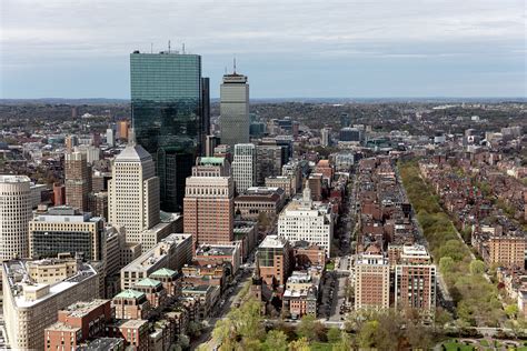 Aerial View Of Boston Massachusetts With A Focus On One Of Its Iconic