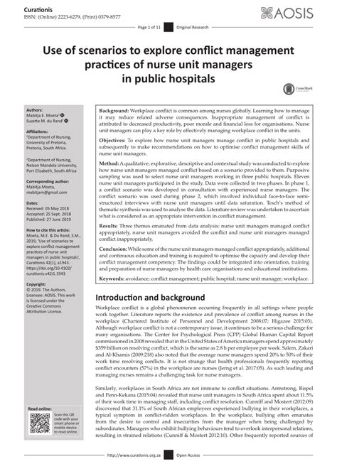 Pdf Using Scenarios To Explore Conflict Management Practices Of Nurse