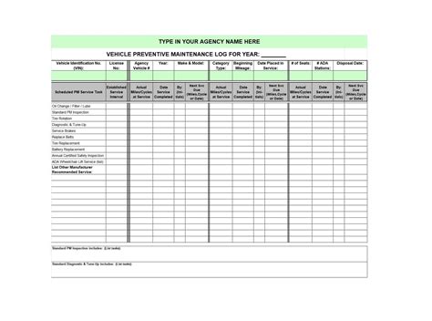 Maintenance Log Spreadsheet — Db
