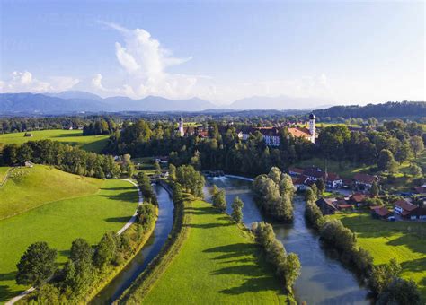Germany Bavaria Eurasburg Aerial View Of Loisach River And