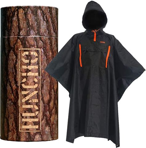 Rain Poncho With Breathable Zippers And Chest Pocket Black Multi