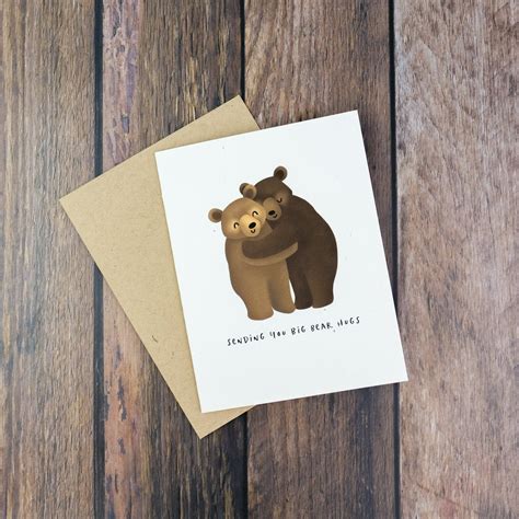 Sending You Big Bear Hugs Greeting Card Cute Brown Bear Etsy