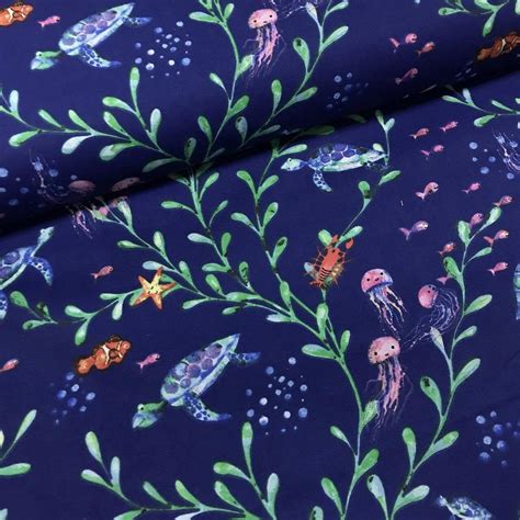 Sea Theme Fabric Ocean Fish100 Cotton Fabric By The Yard Etsy