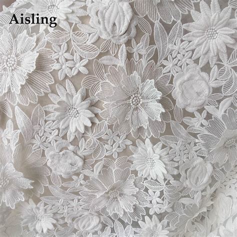 High Quality 3d Milk Silk Fabric Off White Lace Fabric French Flower