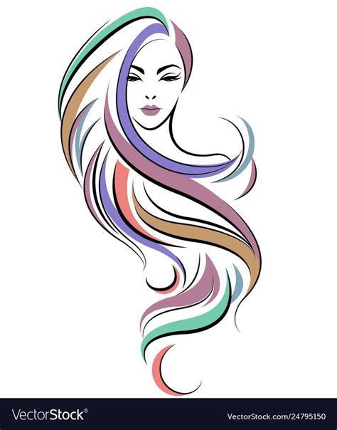 Women Long Hair Style Icon Logo Women Face On Vector Image On