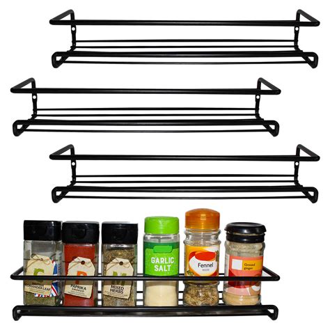 Belle Vous 4 Pack Black Wall Mount Spice Rack Organizer For Cabinet