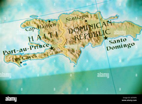 Close Up Map Showing The Countries Of Haiti And The Dominican Stock