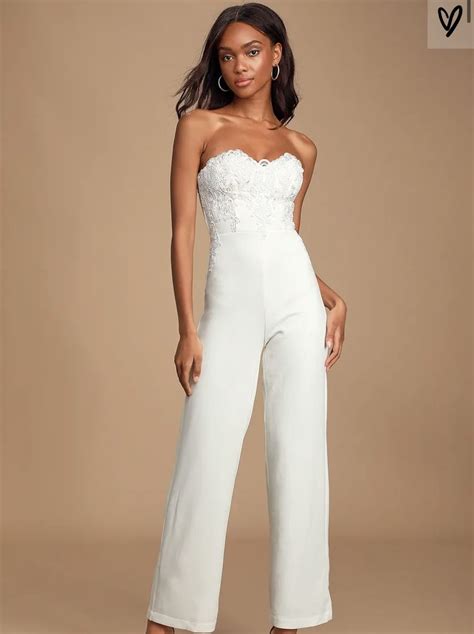 All Your Heart White Lace Strapless Jumpsuit In 2021 Strapless Jumpsuit Lace Jumpsuit Lace