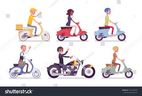 biker scooter drivers male female happy Royalty Free image vector ...