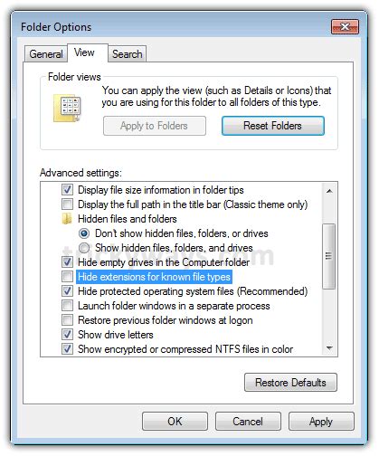 Show File Extensions In Windows 7 Windows Windows 7