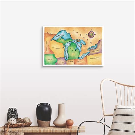 Map Of The Great Lakes Wall Art Canvas Prints Framed Prints Wall
