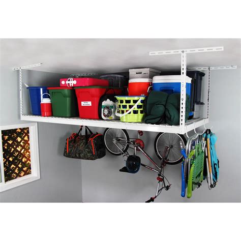 Saferacks 4 X 8 Overhead Garage Storage Rack With Accessory Hooks 18