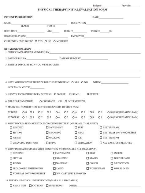 Physical Therapy Evaluation Form Template Fill Online Printable