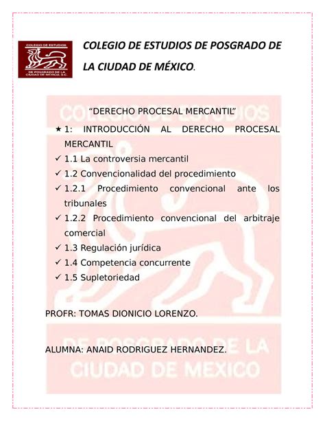 Derecho Procesal Mercantil Colegio De Estudios De Posgrado De La