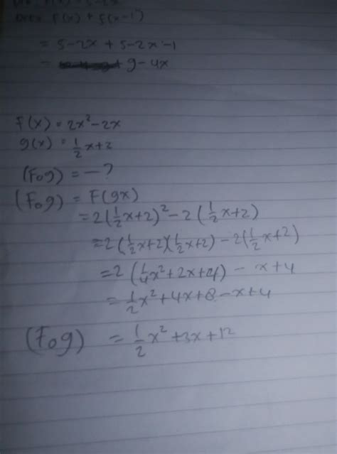 Sekarang akan dijelaskan lebih detil lagi. diketahui fungsi f: R→R dan g: R→R dirumuskan dengan f(x)=2x²-2 dan g(x) = 1/2 x+2, maka (f o g ...
